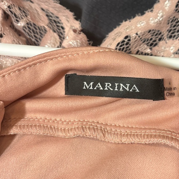 Marina Blush Pink Lace Sheath Dress Size 4 Cocktail Wedding Guest- knee length - Picture 4 of 5